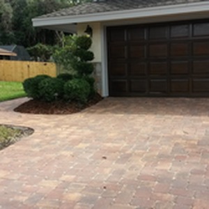 Cambridge paver driveway and curving walkway in harvest blend