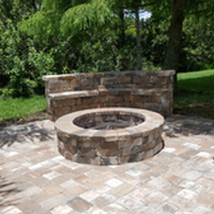 Firepit and stone bench