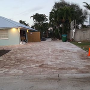 New paver driveway and bamboo fence