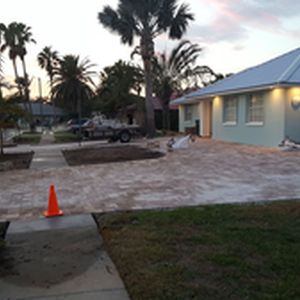 Side view of new paver driveway